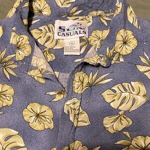 Men's Blue & light gray Floral Short-Sleeve Shirt button down XL